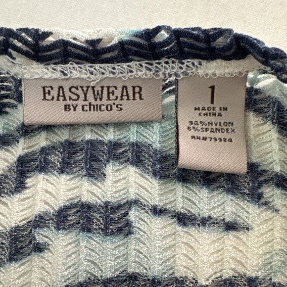 Easywear by Chicos Sweater Size 1 (M) Cardigan Blue/White Lightweight 3/4 Sleeve - Picture 5 of 6